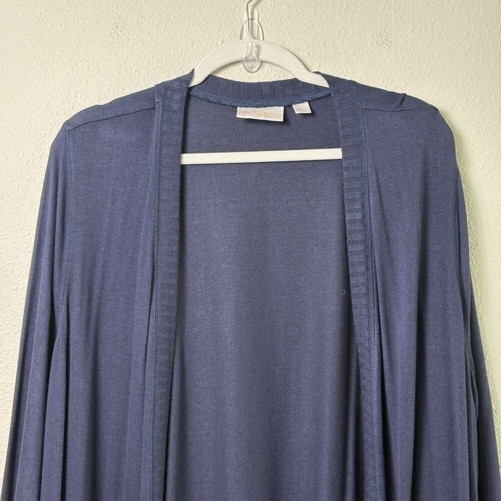 Belle By Kim Gravel Brushed Knit Duster Cardigan Rib Trim Size XL Blue Pockets - Picture 2 of 13